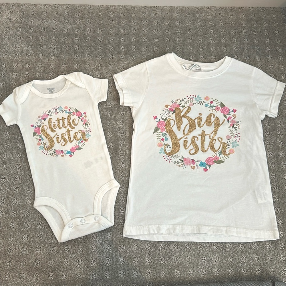 Little Sister, Big Sister Shirts, Sizes 5/6 & 3 Month Onesie